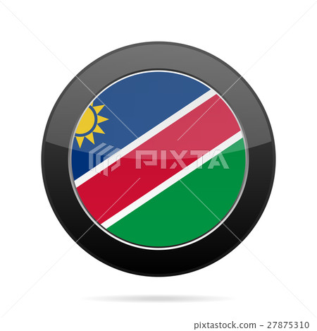 Flag of Namibia. Shiny black round button. 27875310