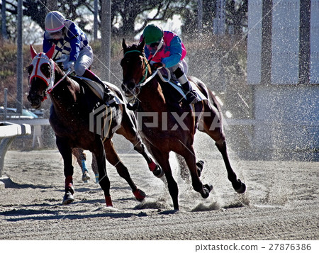 Last corner of dirt horse race 27876386