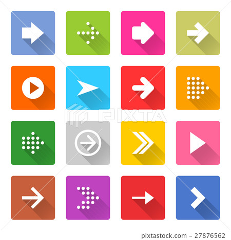 Flat arrow icon set square web button - Stock Illustration [27876562 ...