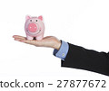 Man's hand with piggy hand 27877672