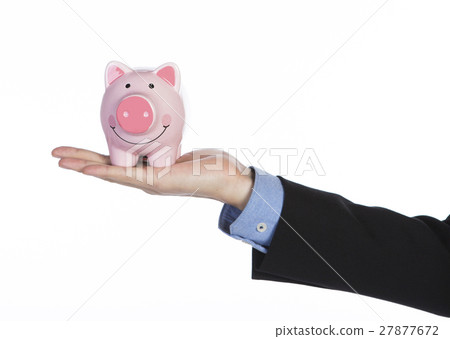 Man's hand with piggy hand Man's hand with piggy hand 27877672