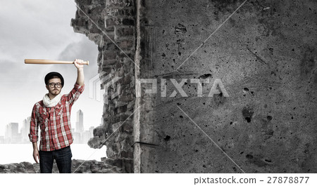 Hipster guy with bat Hipster guy with bat 27878877
