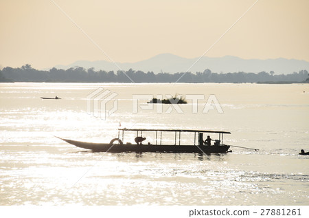 A spectacular view of Sea Pandon Deut Island in Laos Boat riding with the sunset on the Mekong River A spectacular view of Sea Pandon Deut Island in Laos Boat riding with the sunset on the Mekong River 27881261