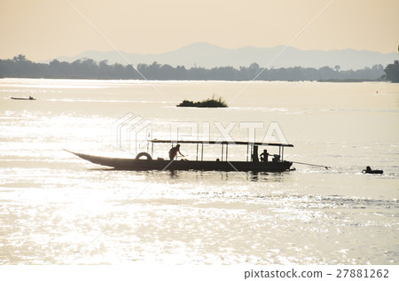 A spectacular view of Sea Pandon Deut Island in Laos Boat riding with the sunset on the Mekong River A spectacular view of Sea Pandon Deut Island in Laos Boat riding with the sunset on the Mekong River 27881262