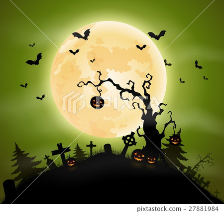 Halloween background with pumpkins hanging on tree - Stock Illustration ...