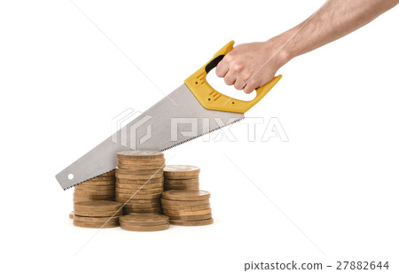 Golden coin columns on white background and giant 27882644