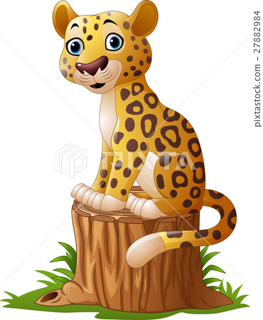 Cartoon leopard sitting on tree stump Cartoon leopard sitting on tree stump 27882984