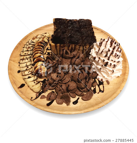 Chocolate banana toast on white background. Chocolate banana toast on white background. 27885445