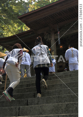 Shikoku Buddhist No. 21 Buddhist 'Taiyuji' Hall Pilgrim walking up the stone steps to the main hall 27886433