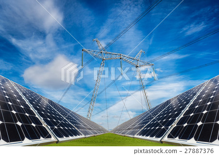 Collage of solar panels and high voltage pillar Collage of solar panels and high voltage pillar 27887376