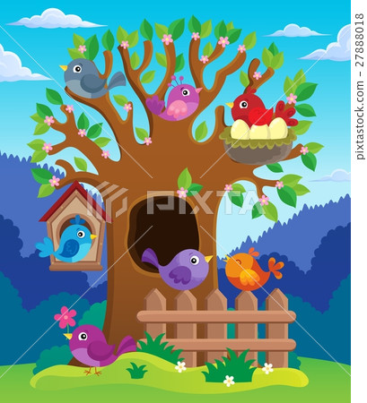 Tree with stylized birds theme image 2 27888018