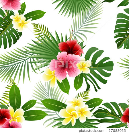 Seamless pattern of tropical flowers and tropical Seamless pattern of tropical flowers and tropical 27888033