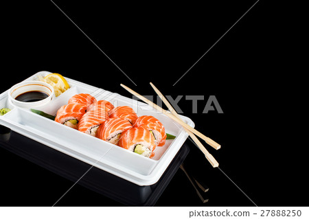 Sushi rolls made of fresh raw salmon, cream cheese Sushi rolls made of fresh raw salmon, cream cheese 27888250