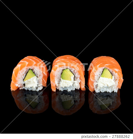 Sushi rolls made of fresh raw salmon, cream cheese Sushi rolls made of fresh raw salmon, cream cheese 27888262