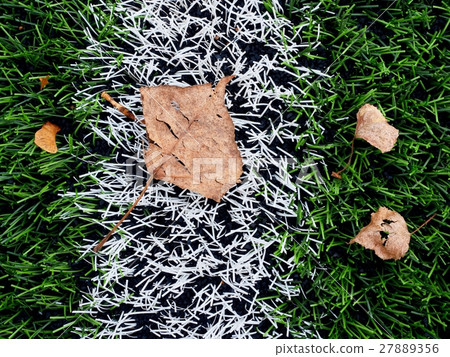 End of football season.Plastic green football turf End of football season.Plastic green football turf 27889356
