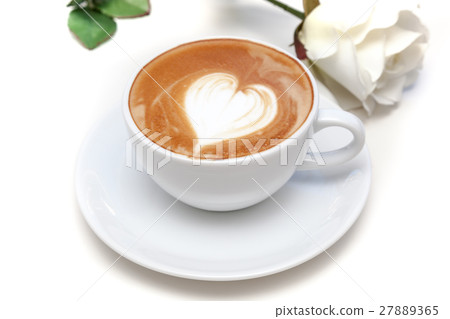Coffee cup of heart latte art on the plate Coffee cup of heart latte art on the plate 27889365
