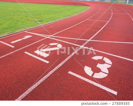Number one and number two, red running racetrack 27889385