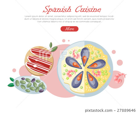 Spanish Cuisine Web Banner. Paella. Jamon. Tapas Spanish Cuisine Web Banner. Paella. Jamon. Tapas 27889646