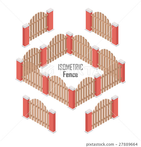 Wooden Fence Isolated on White with Columns. 27889664
