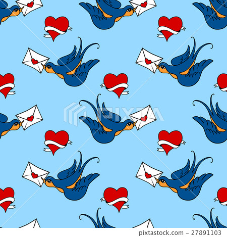 seamless pattern with swallows, old school tattoo seamless pattern with swallows, old school tattoo 27891103