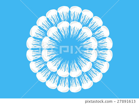 Many white jellyfish round on blue sea background Many white jellyfish round on blue sea background 27891613
