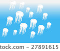 Many white jellyfish on blue sea background 27891615