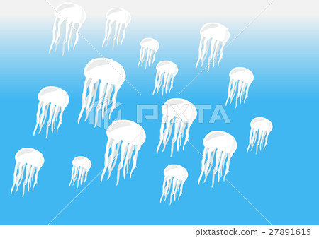 Many white jellyfish on blue sea background Many white jellyfish on blue sea background 27891615