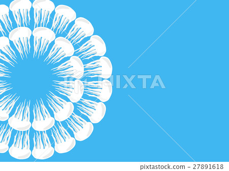Many white jellyfish round on blue sea background Many white jellyfish round on blue sea background 27891618