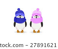 Penguin couple in hats on a light background 27891621