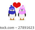 Penguin couple in hats and heart on a light 27891623