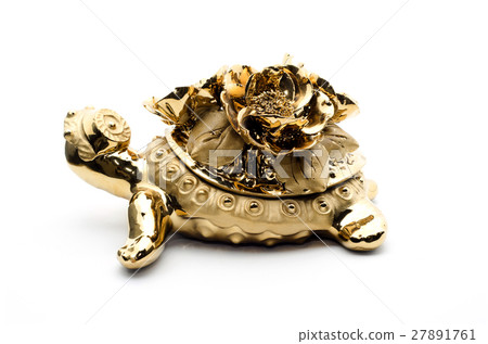 Porcelain golden turtle, isolated on white. Porcelain golden turtle, isolated on white. 27891761