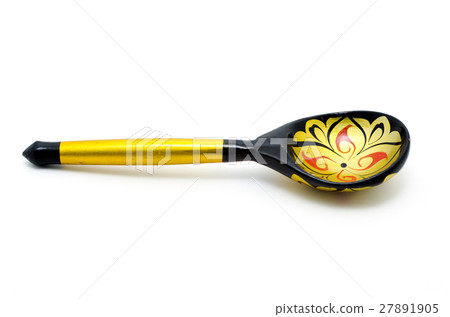 Ukrainian national wooden spoon on white. 27891905
