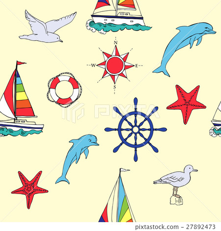 Nautical seamless pattern with ships Nautical seamless pattern with ships 27892473