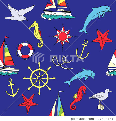 Nautical seamless pattern with ships Nautical seamless pattern with ships 27892474