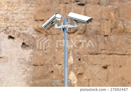 security camera and urban video at pole blue sky security camera and urban video at pole blue sky 27892487