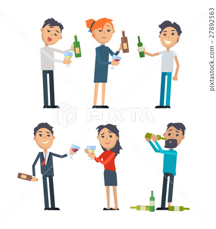 Drunk People with Alcohol Flat Vectors Set Drunk People with Alcohol Flat Vectors Set 27892563