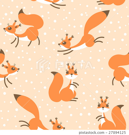 Little cute squirrels under snowfall. Seamless Little cute squirrels under snowfall. Seamless 27894125