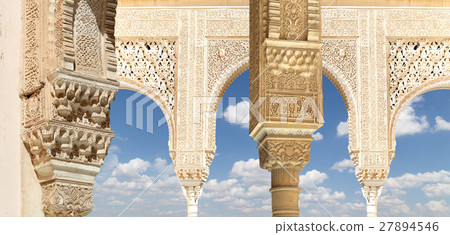 Arches in Islamic style in Alhambra, Granada,Spain Arches in Islamic style in Alhambra, Granada,Spain 27894546