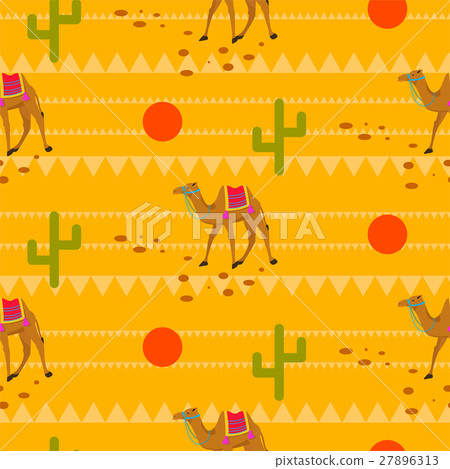 Desert camels in sands seamless pattern. Desert camels in sands seamless pattern. 27896313