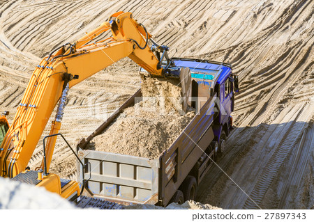 Excavator loading sand bucket 27897343