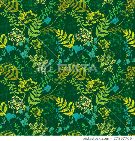 Seamless pattern with wild flowers and grass - Stock Illustration ...
