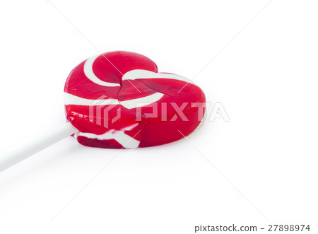 Sweet red heart lollipop on white background 27898974