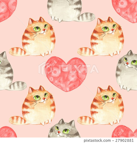 Cartoon cats. Watercolor seamless pattern 1 27902881