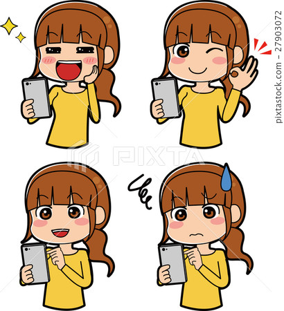 Female facial expression variation set that manipulates smartphones Female facial expression variation set that manipulates smartphones 27903072