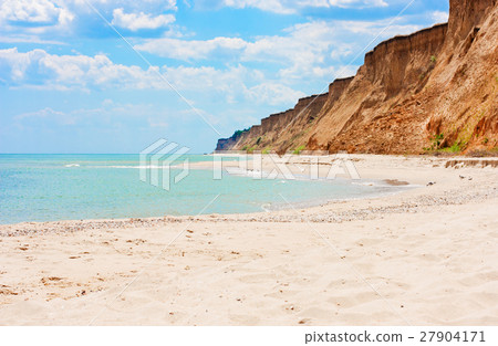 Blue sky, turquoise sea, sandy beach and mountains 27904171