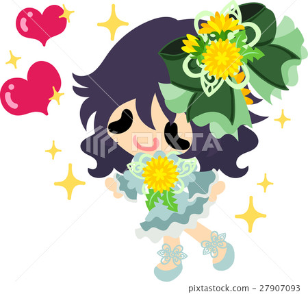 逗人喜愛的女孩和蒲公英絲帶的例證 逗人喜愛的女孩和蒲公英絲帶的例證 27907093