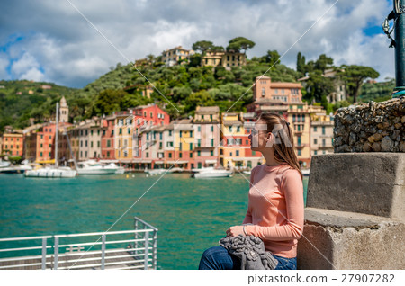 Woman at Portofino village on Ligurian coast, Italy 27907282