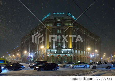 Astoria hotel and the traffic jam in the snow 27907655