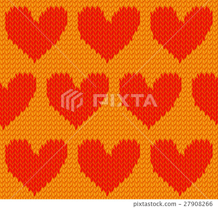 Red knitted hearts on yellow 27908266