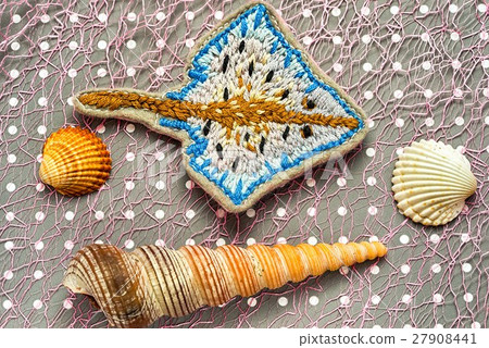handmade embroidered ramp fish among seashells 27908441